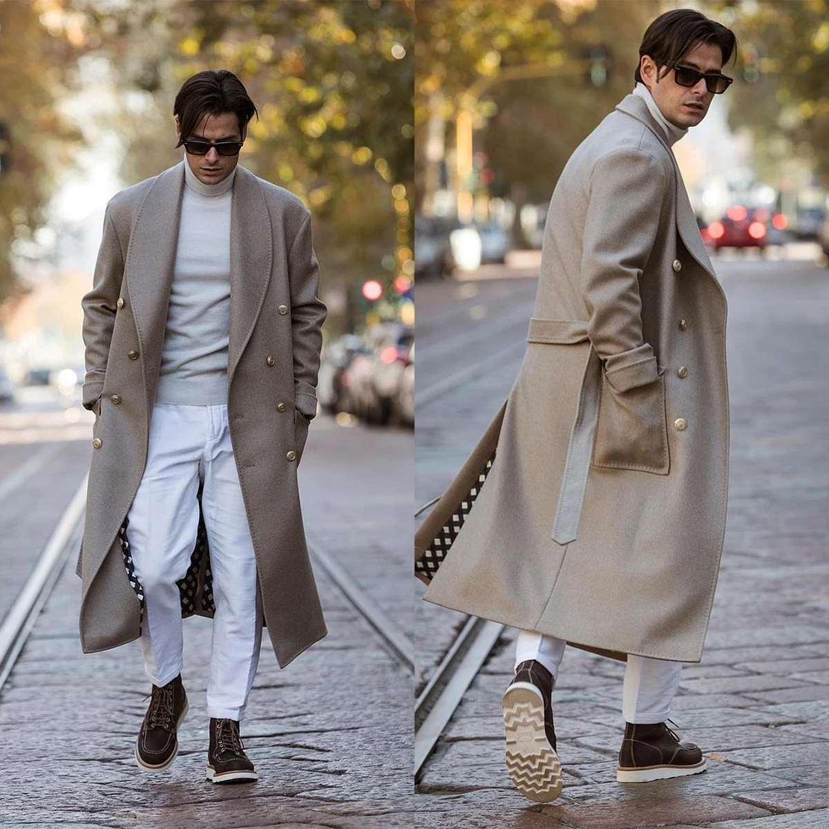 

Casual Fashion Woolen Overcoat Men Thick Custom Made Double Breasted Long Length Coat Winter Warm Jacket