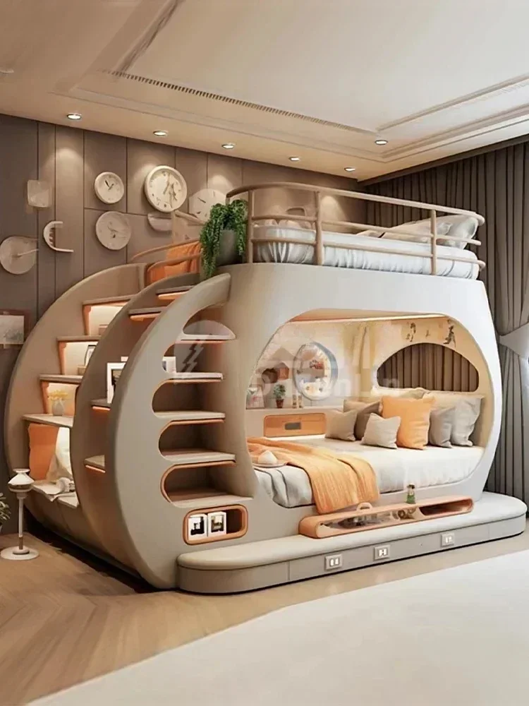 Casa entera para adolescentes, muebles personalizados, casa en el árbol debajo de la cama, litera, cama alta y baja con personalidad con efecto de luz