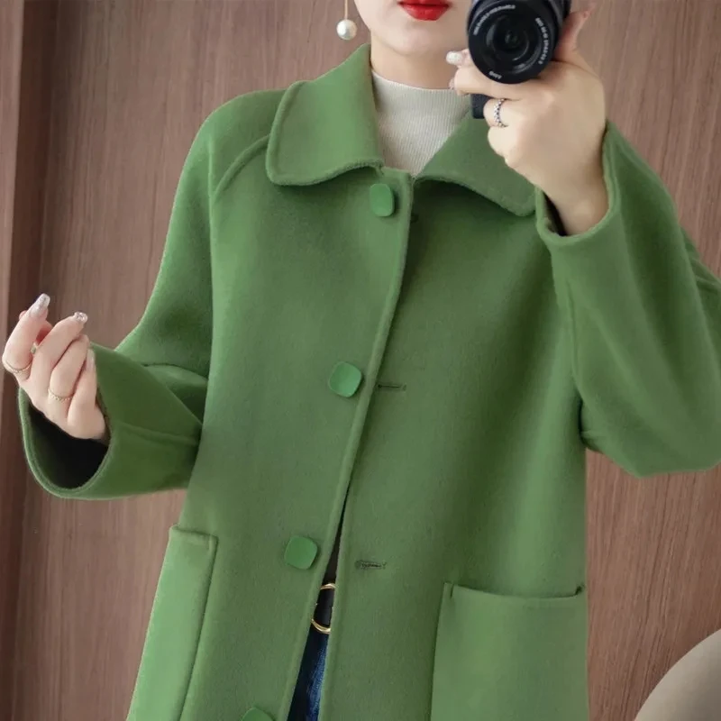 High-quality Double Sided Wool Overcoat Women Autumn Winter Korean Temperament Long Cashmere Woolen Coat Solid Female Jackets