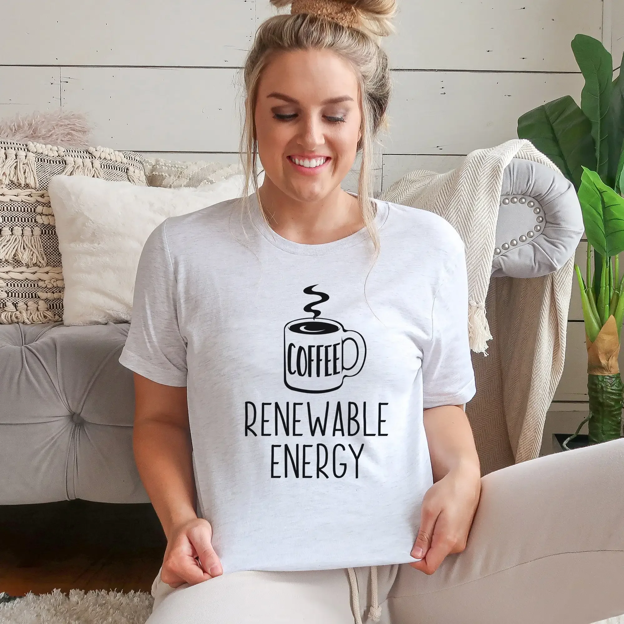 Coffee T Shirt Mom Gift Lover Tee For Friend Funny Renewable Energy But First
