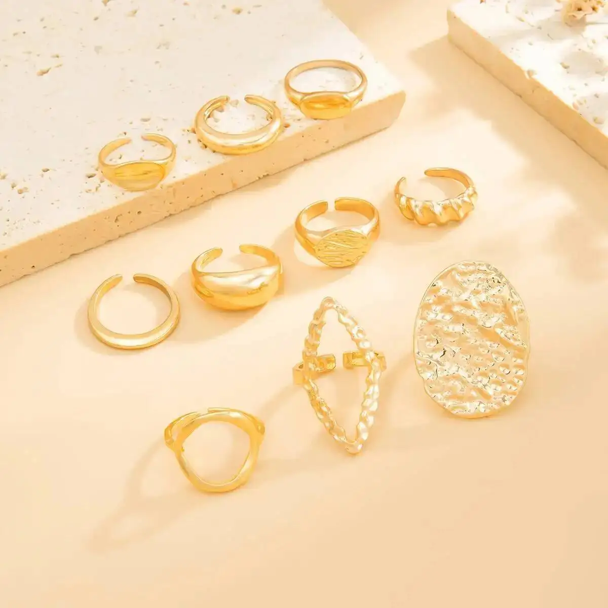 IngeSight.Z 10 قطعة/المجموعة/المجموعة الشرير الذهب اللون غير النظامية السلس المفتوحة خواتم للنساء خمر موجة هندسية حلقة مشتركة مجوهرات الحفلات هدية #6