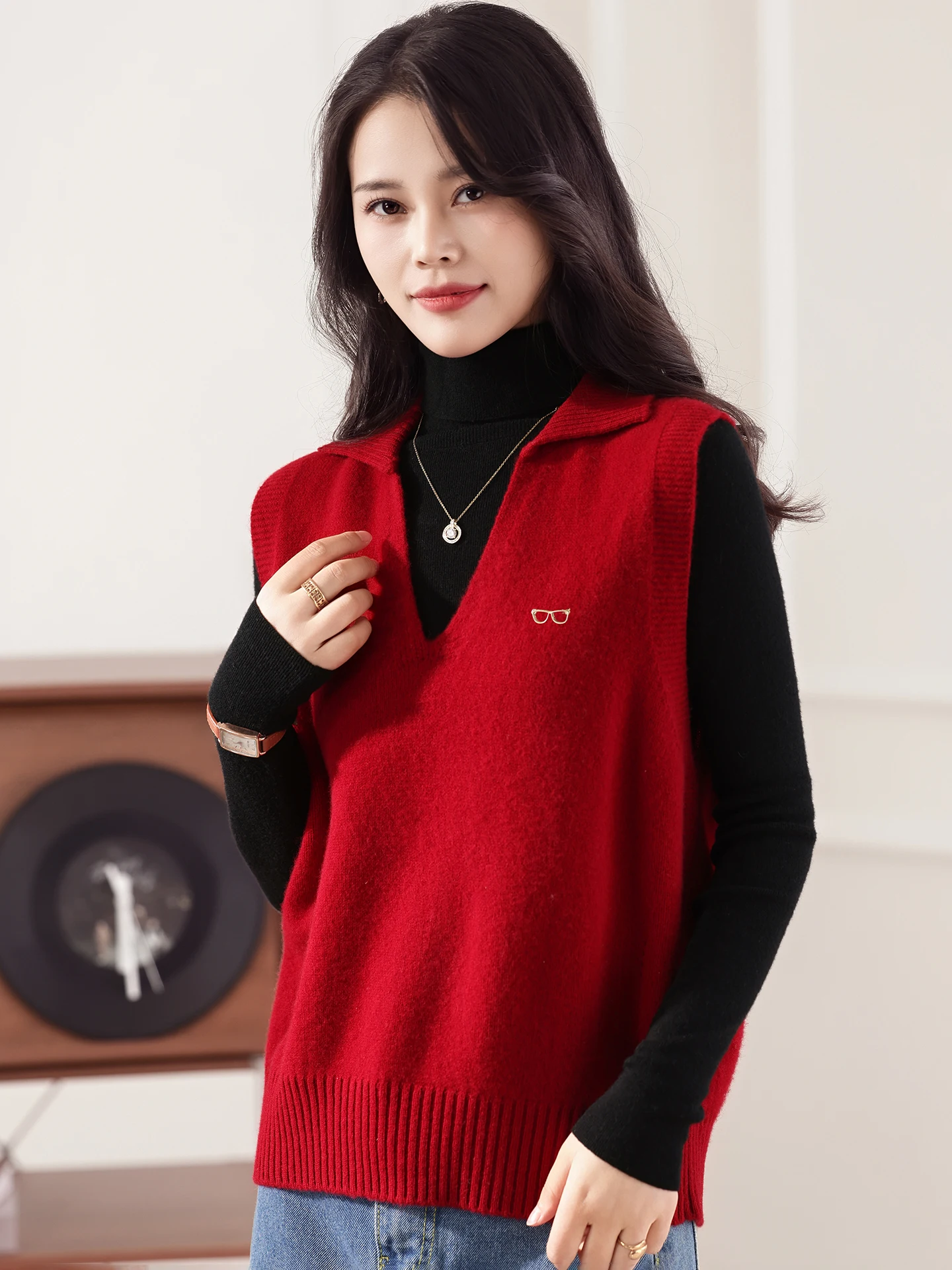 Rompi Rajut Wanita Berkualitas Tinggi untuk Musim Gugur dan Musim Dingin, 100% Wol Merino, Rajutan Padat, Lembut, Tanpa Lengan, Atasan Pakaian Wanita, Jumper Wanita