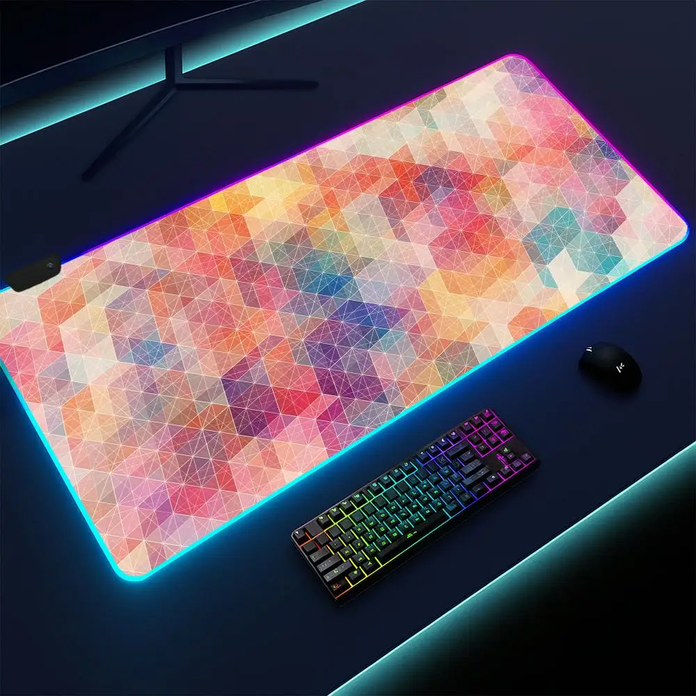 

Hexagonal geometric shape Mouse Pad Gaming mat, LED lighted, non-slip base, waterproof, large deskpad, soft surface