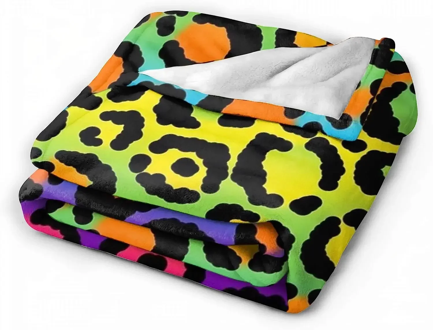 Ultra Soft Flannel Fleece Throw Blanket Neon Rainbow Leopard All Season Warm and Cozy Quilt Blanket for Bed Sofa Couch