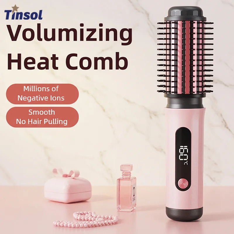 TINSOL Negative Ion Hot Air Brush Professional Styling Tool Multi-Functional Heated Curling and Straightening Brush
