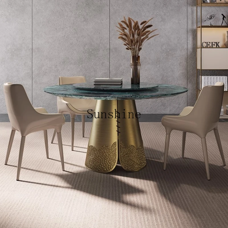 

Modern simple round high-grade stainless steel light luxury dining table with turntable