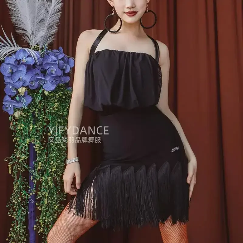 

Latin Dance Costumes Halterneck Backless Fringed Dresses Ballroom Dance Practice Dresses