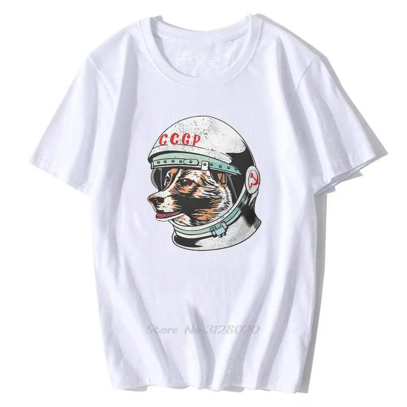 تي شيرت Laika Cosmonaut Space Dog تي شيرت عتيق على الطراز القوطي تي شيرت رجالي قطني تي شيرت علوي ملابس الشارع الشهير Harajuku