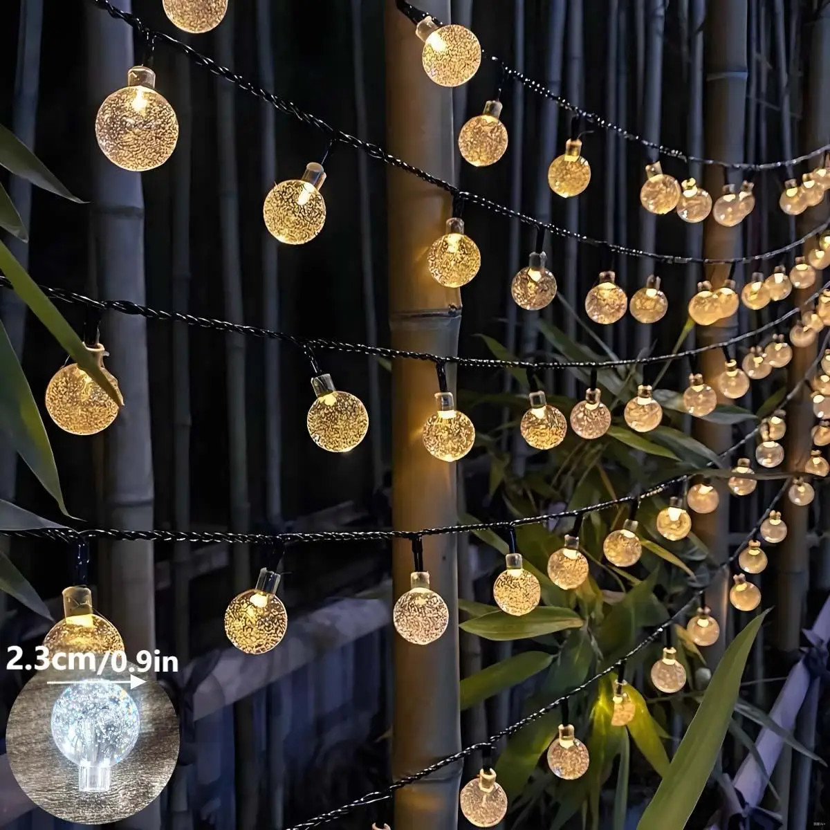 

Праздничные декоративные фонари Сказочные гирлянды, солнечные садовые фонари (большие гирлянды из искусственного хрустального шара 2,3 см/0,9 дюйма), подходящие для украшения освещения садового балкона