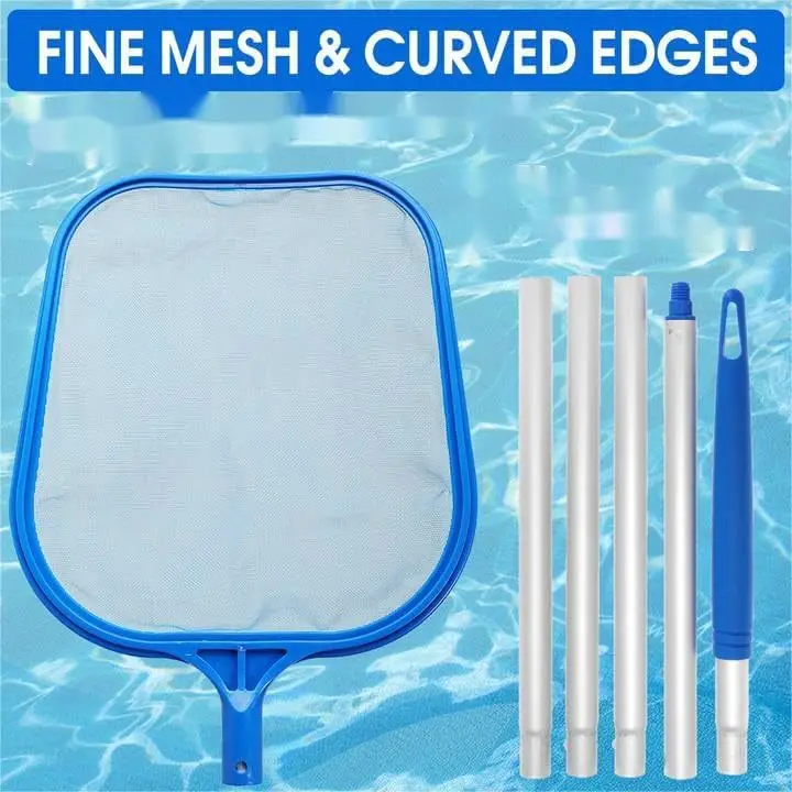 Pool Shallow Water Leaf Net with 5 Section Aluminum Pole Standard Type Detachable Five Section Pole Pool Spa Leaf Skimmer Net