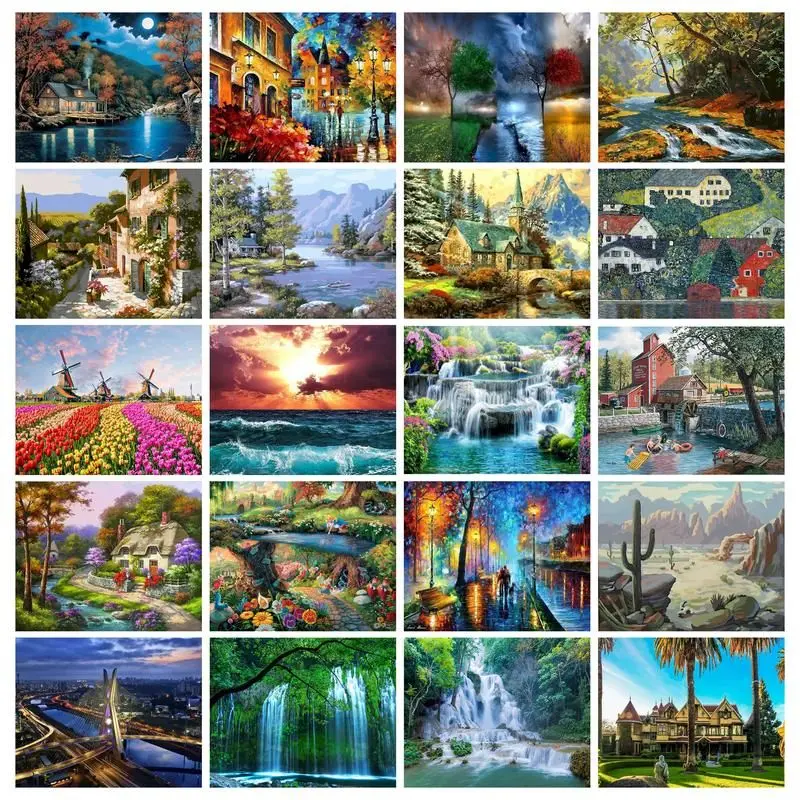 SDOYUNO Frameless Painting By Number Scenery Waterfall  Picture For Adults Beginner Kits Coloring By Numbers For Home Decors