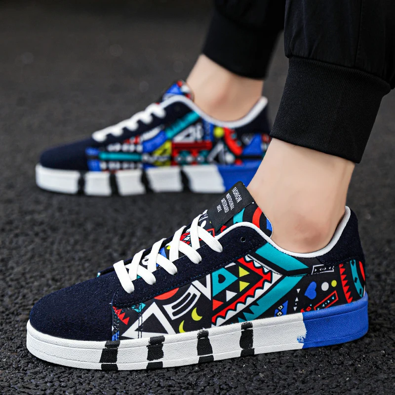 Men color blocking Canvas Sneakers Fashion Lace-up Casual Breathable Walking Shoes Lightweight Flat Shoe Street Trend Sport Shoe