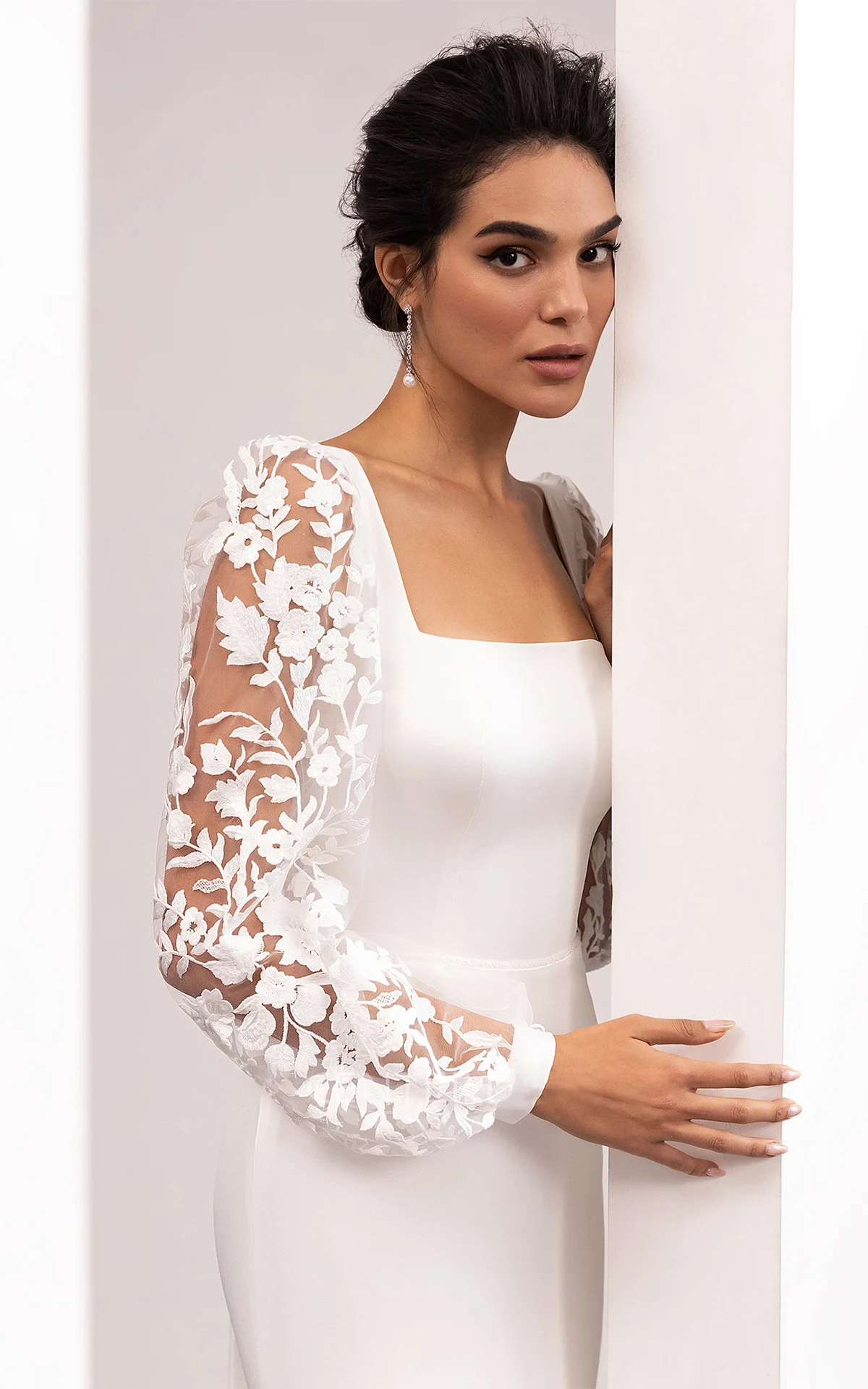 Boho Brautkleider Satin Spitze Square Neck Langarm Applikationen Brautkleider Strand Rückenfreies Brautkleid Vestidos De Noiva