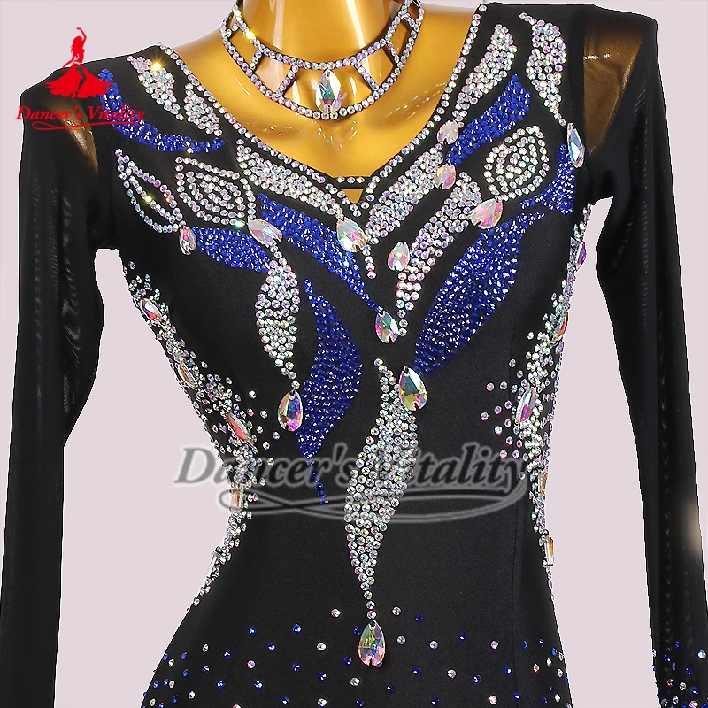 ผู้หญิง Tango Rumba แขนยาวชุดผู้ใหญ่การประกวดเต้นรําบอลรูมเสื้อผ้าปรับแต่งขนาด Waltz Foxtrot ประสิทธิภาพชุด