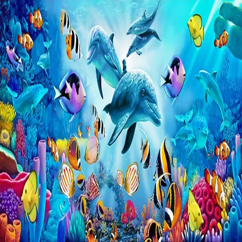 Papel tapiz Mural de PVC autoadhesivo personalizado, pegatina de pared de pez delfín de dibujos animados 3D, impermeable, para baño e inodoro