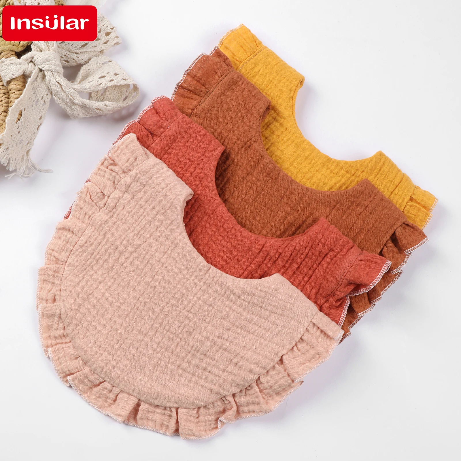 

Floral Soft Cotton Newborn Burp Cloth with Ruffle - Breathable Baby Saliva Towel Feeding Drool Bib Lace Kids Bibs for Infants