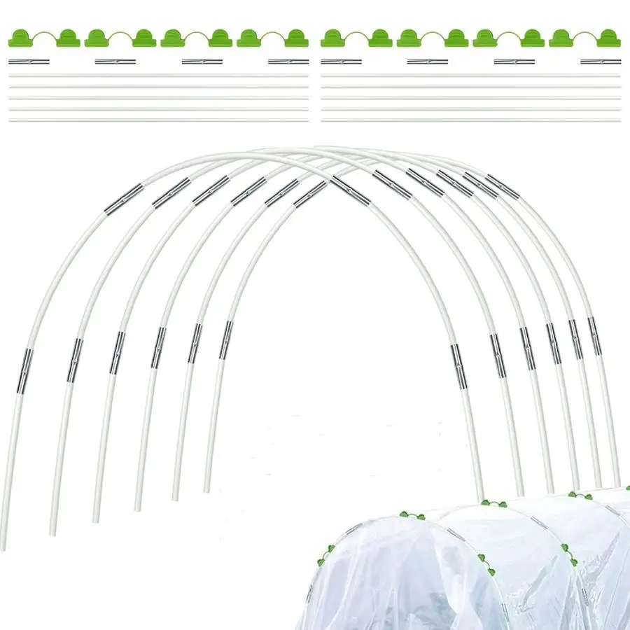 61pcs Backyard Crop Shelter Arch Support Kit, Fiberglass Bend‑Resistant Hoop Pole With Connectors For Vegetable Bed Planting XJM