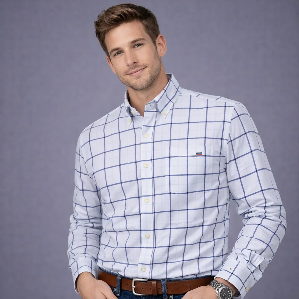 100% Pure Cotton Oxford Shirts for Men Long Sleeve  Plaid Shirt Striped Male BusinessTartan  Red Shirt Mans Designer Clothes