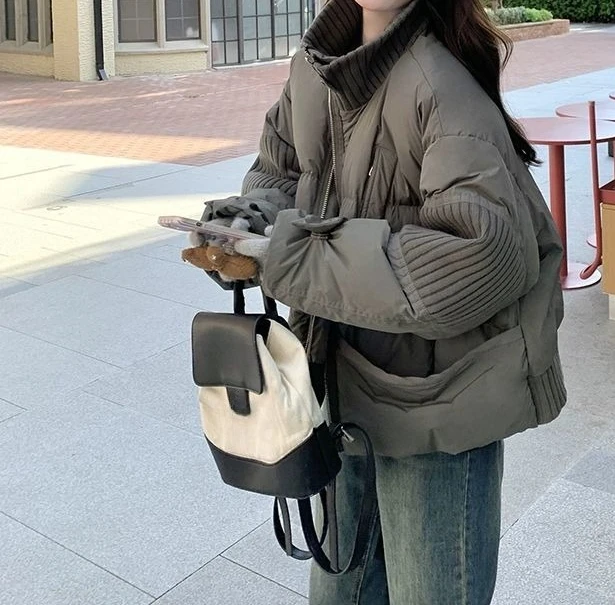 

Cotton Jacket 2025 Winter New Thickened Knitted Splicing Lazy Wind Breadman Coat