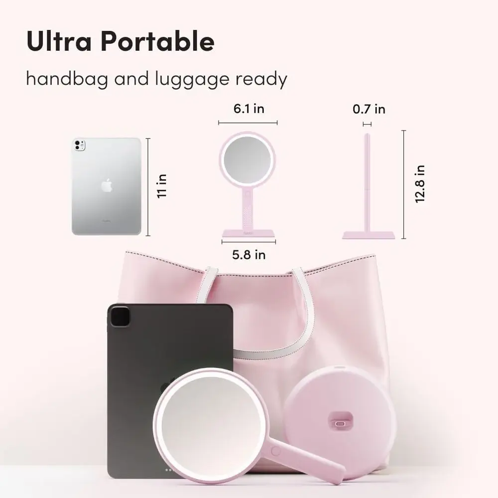 مرآة مكياج LED محمولة، قابلة لإعادة الشحن، XL، مزدوجة الجوانب 5X/1X، 3 ألوان فاتحة، كريمة الفراولة #5