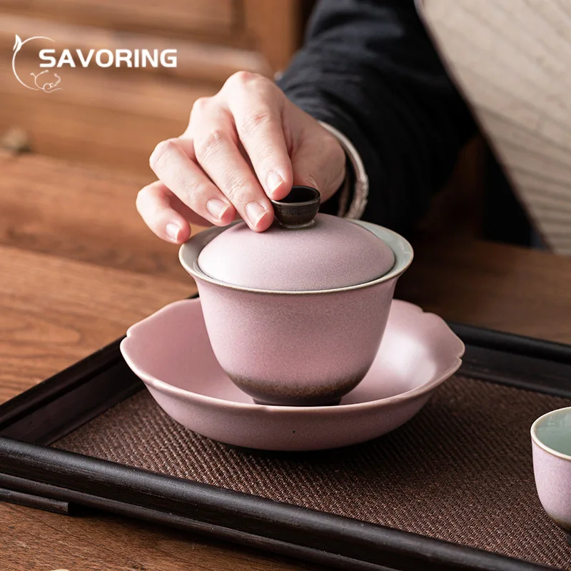 150ml Kiln Change Rouge Powder Ceramic Gaiwan Vintage Soupers with Lids Tea Tureen Tea Maker Cover Bowl Cha Teaware Collection