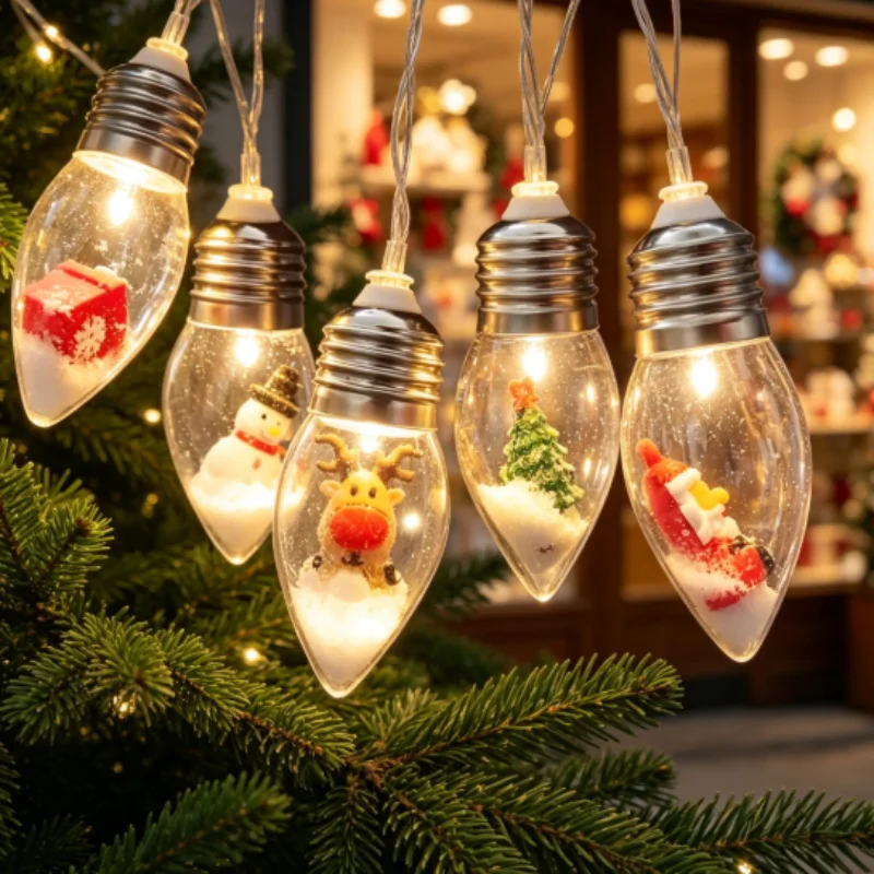 Christmas String Lights LED Conical Bulb Battery Powered Outdoor Lamps for Garden Lawn Courtyard Holiday Ambient Party Decor