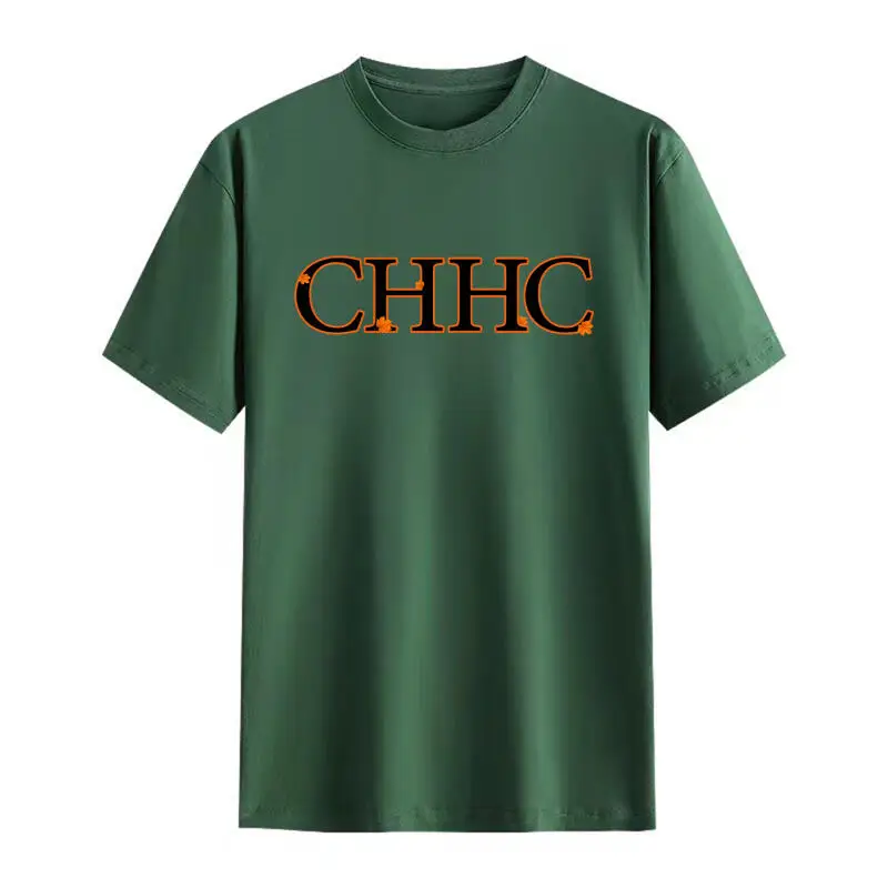 Ch pequena folha de bordo marca impressa camiseta algodão outono tema confortável ajuste neutro casual diário manga curta