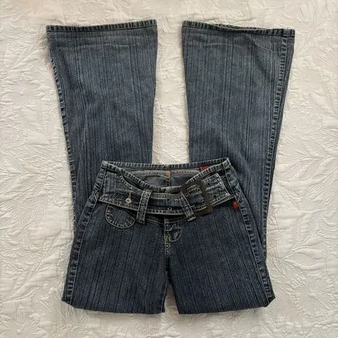 Y2K Vintage Low Rise Flare Jeans Women Harajuku Fashion Pockets Buckle Belt Blue Denim Pants Gothic Hot Girl Slim Fit Trousers 2 Y2K Vintage Low Rise Flare Jeans Women Harajuku Fashion Pockets Buckle Belt Blue Denim Pants Gothic Hot Girl Slim Fit Trousers 2
