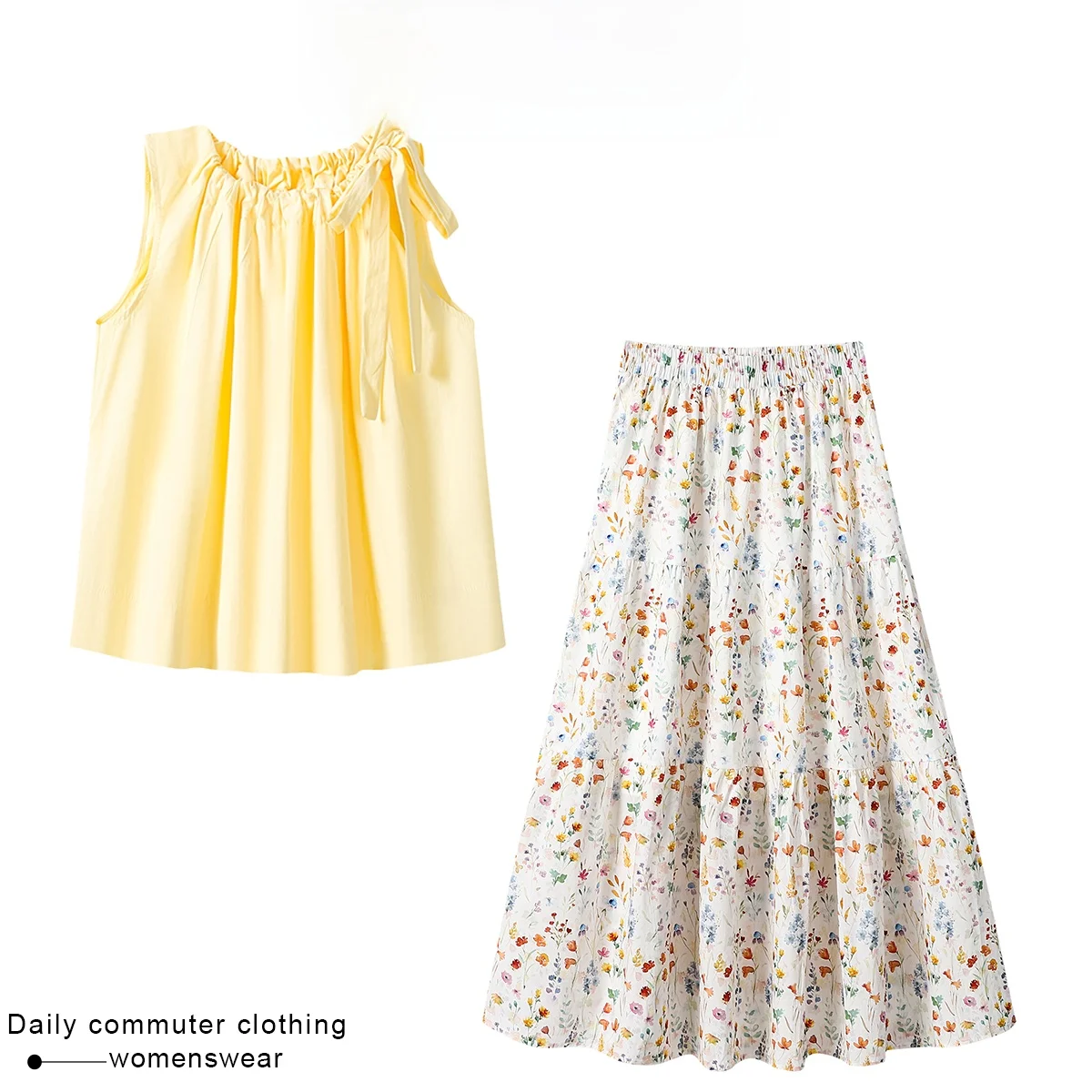 

Coshehkg Japanese Style Loose Strapless Floral Print Blouse Vest Women's New Summer Style Long Skirt Casual Set