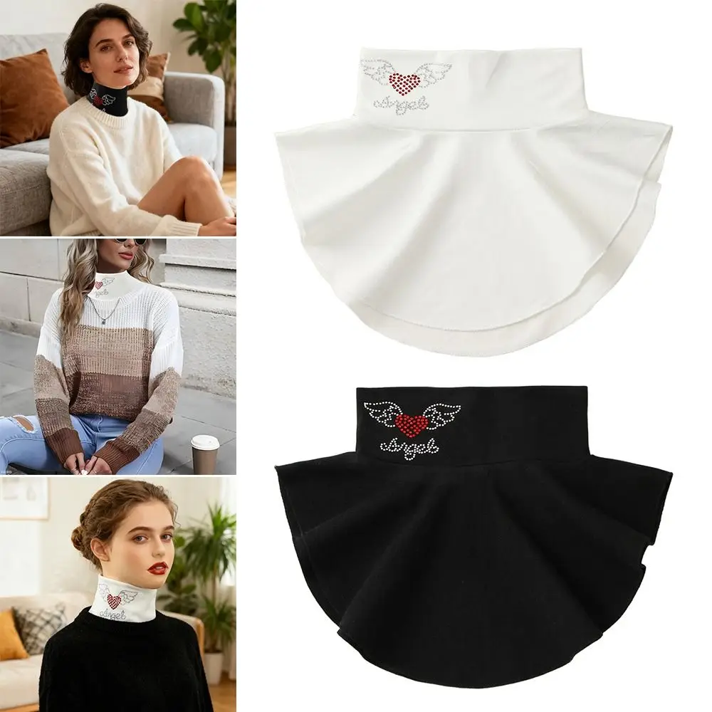 

New Neck Warmer Detachable Fake Collar Windproof Love Rhinestone False Collar Turtleneck Neck Warme Women