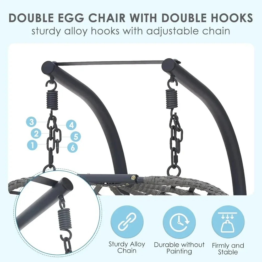 Double Swing Egg Chair With Stand,Chair For 2 People,Porch Loveseat With Thick Cushion And Sturdy Steel Stand For Indoor Outdoor