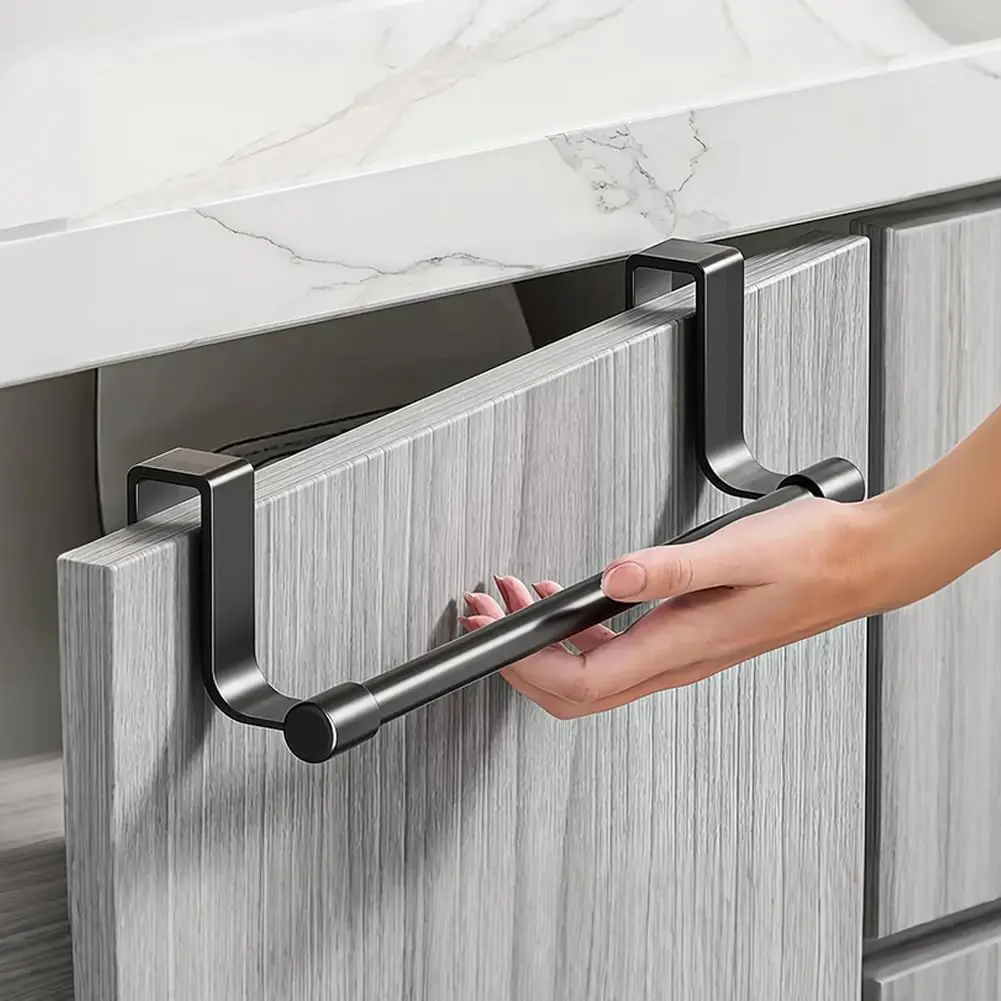 1/2pcs Wall-Mounted Kitchen Cabinet Towel Rack - Space-Saving Dishcloth Holder for Home and Bathroom No Drilling Require