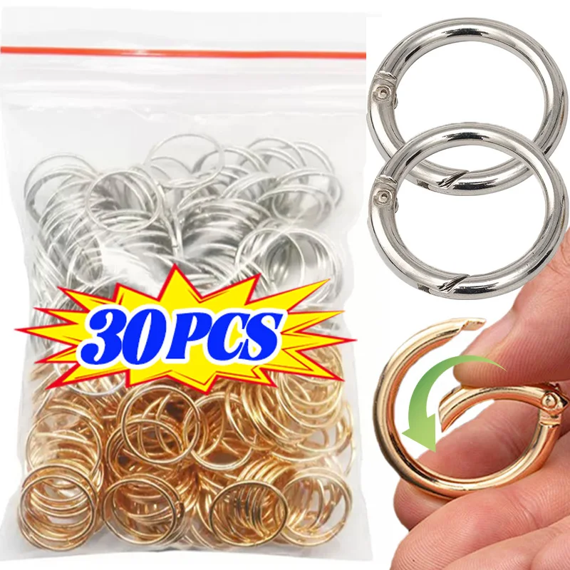 10/20/30PCS Gold Silver Round Keychain Spring Buckles Carabiner Keyring Bag Clips Hook Dog Chain Buckles DIY Jewelry Making Tool