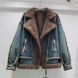 High-Grade Streetwear Fur Integrated Lamb Furry Coat Chaquetas For Women 2023 Winter New Small Loose Short Cotton Jacket Outwear