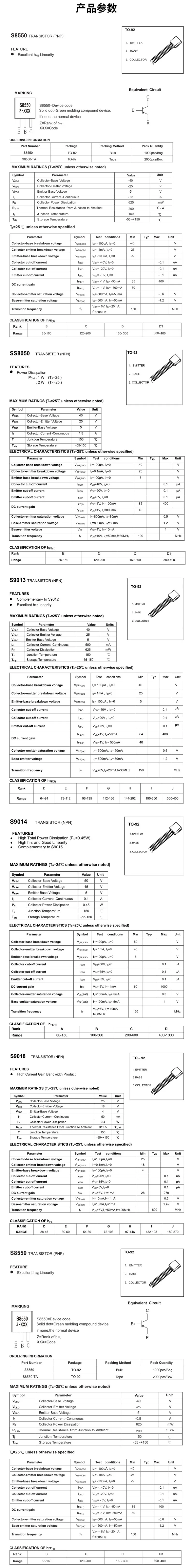 50 Stück S8550 Transistoren, SS8050, 9012, 9013, 9014, 9015, 9018, In-line TO92 – Detail 3