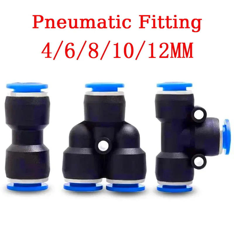 

Air Connector Pneumatic Hose Fitting Quick Coupling Tee 3 Way Connectors For PU Tube PU4/6/8/10/12mm PE PG PY PW Pipe Connector