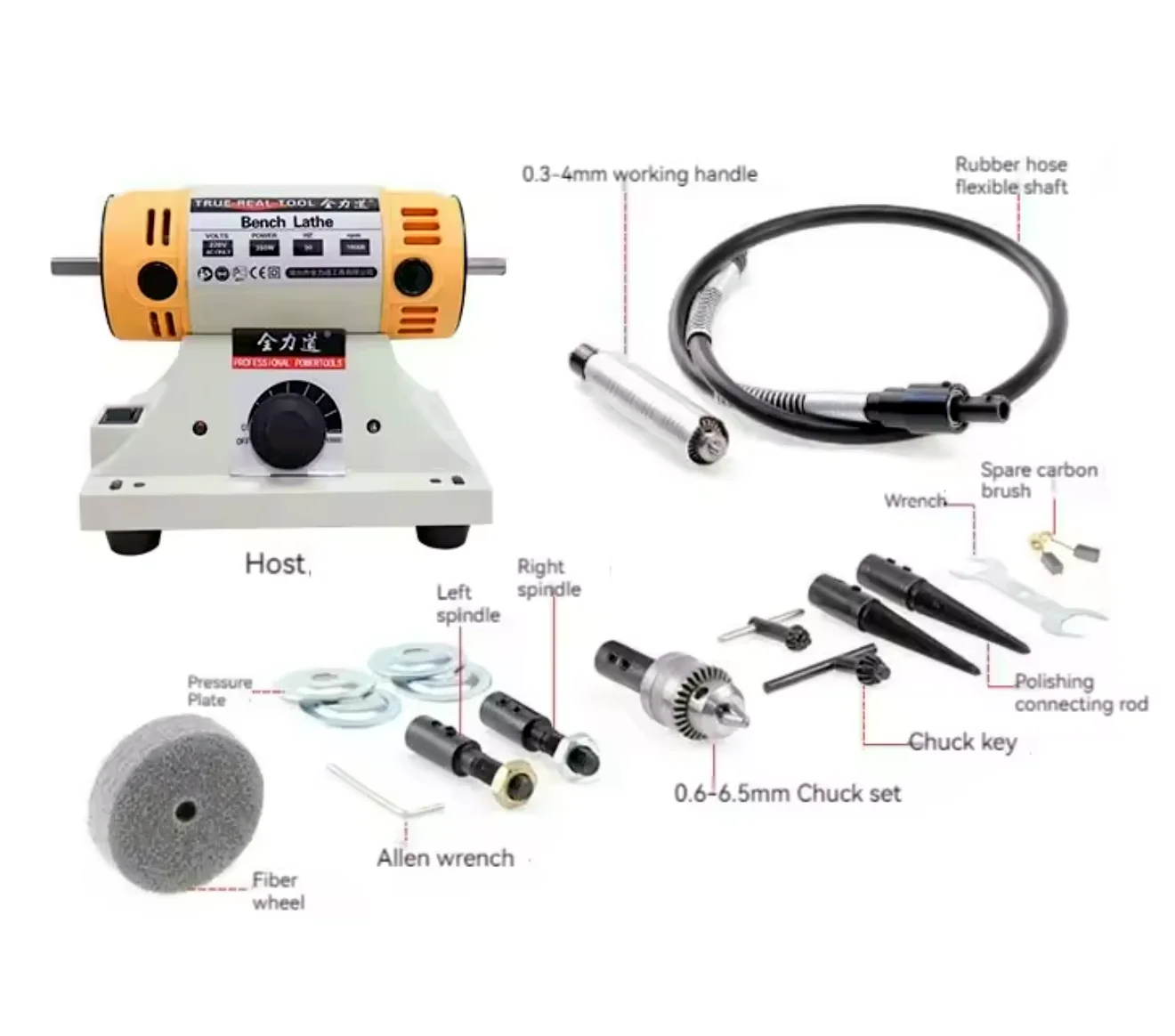 

110V/220V 350W Polishing Machine DIY Woodworking Jade Jewelry Bench Lathe Motor Grinding Machine Flexible Shaft Tube 0.4-4mm