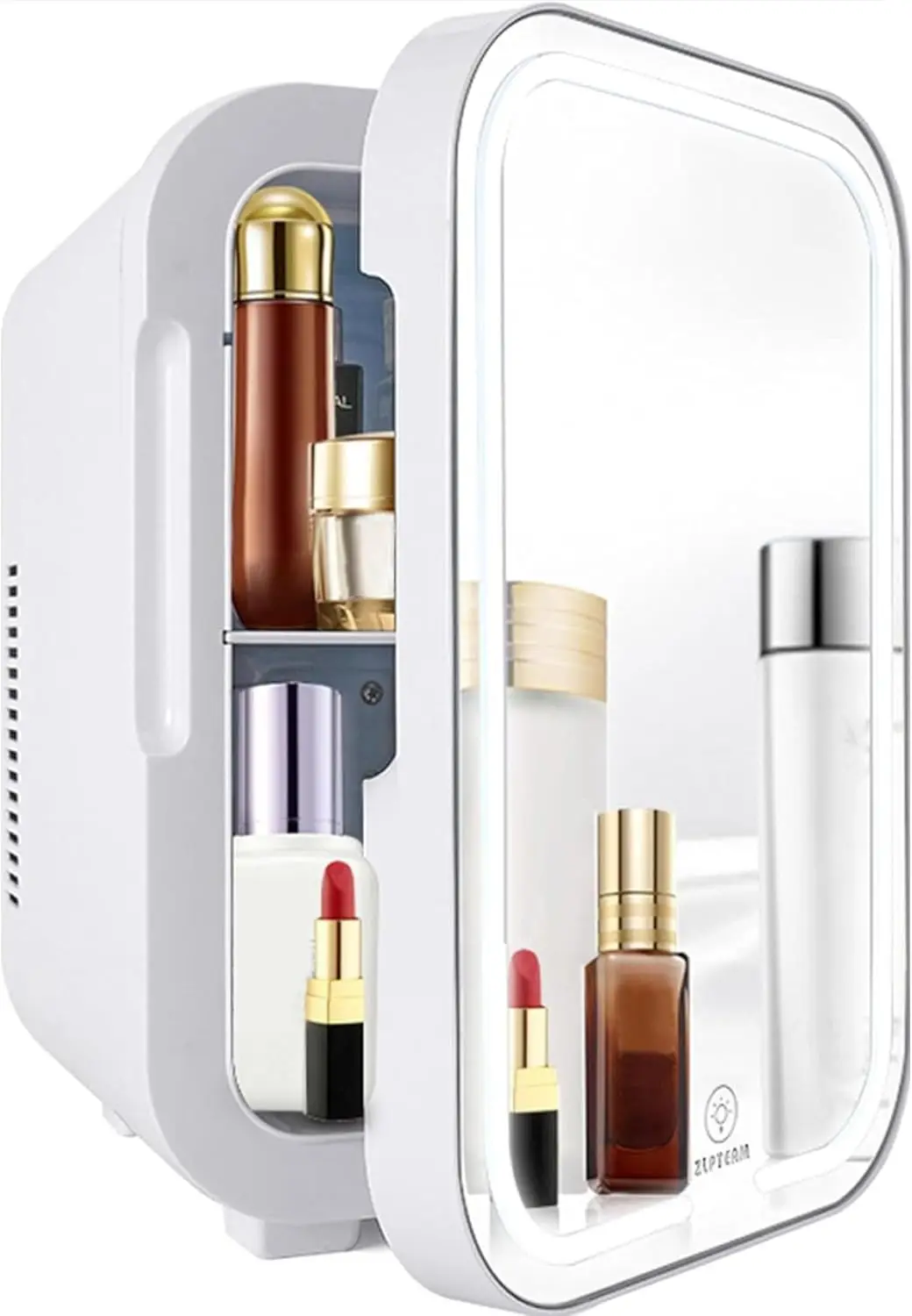8L Cosmetic Skincare Mini Fridge with Mirror Door and Adjustable LED Lights - Portable Quiet Cooling Refrigerator for Bedroom, Dorm, or Car - Perfect Gift for Women