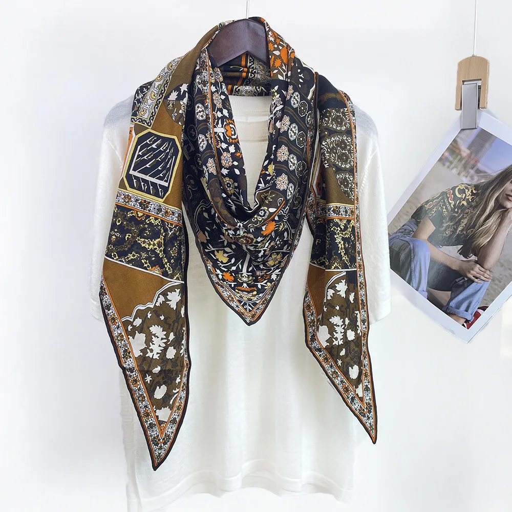 Large Triangle Shape Designer Shawls Women Hand Rolled Scarf Silk Wool Blend Mother Christmas Gift Head Bag Accessories