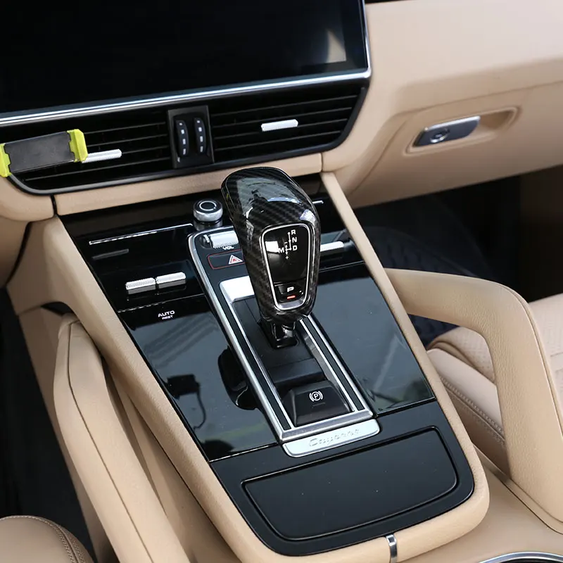 For Porsche Cayenne 2018-2023 ABS Matt balck/Carbon Fiber/Red Car Gear Shift Knob Trim Cover Sticker Car Accessories