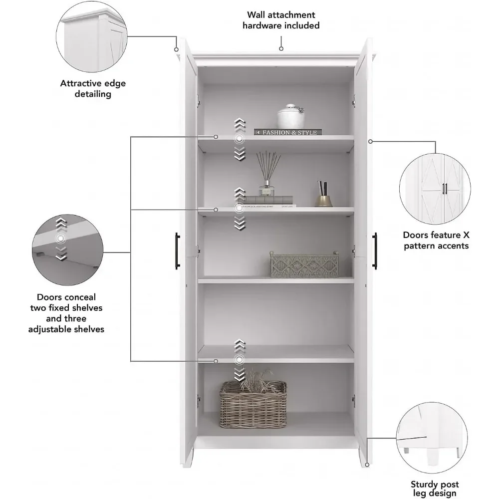 Furniture Key West Tall Storage Cabinet with Doors in Pure White Oak