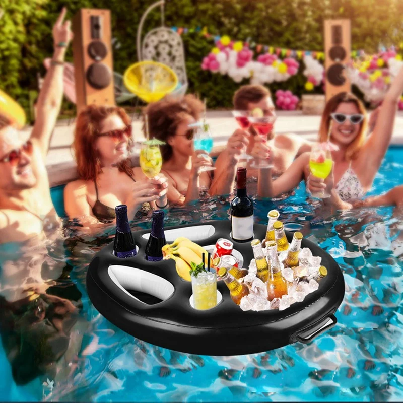 2X Inflatable Floating Drink Holder Float Beer Drinking Cooler Bar Tray Large Capacity Drink Float For Pools & Hot Tub