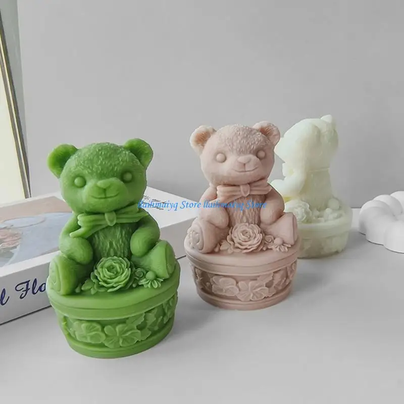 573B لطيف الدب قاعدة الجبس الزخرفة يدويا قالب القالب شمعة شخصية #5