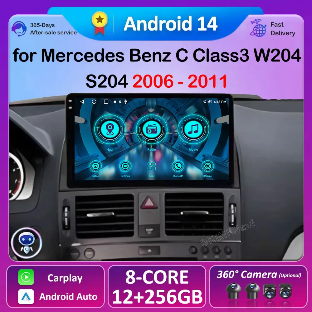 

Carplay Auto For Mercedes Benz C Class3 W204 S204 2006 2007 - 2011 Android 14 Intelligenr System Bluetooth Cooling fan GPS Navi