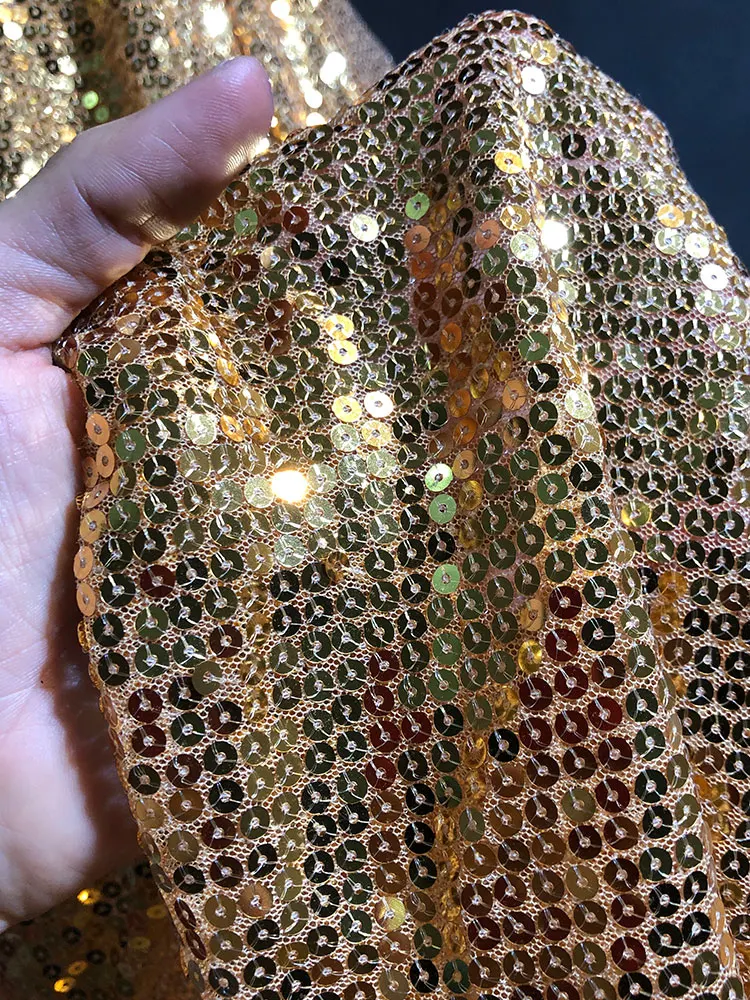 Tecido de lantejoulas brilhantes douradas costura vestido de casamento, vestido de noite, traje de palco DIY decoração de casamento tecido de designer
