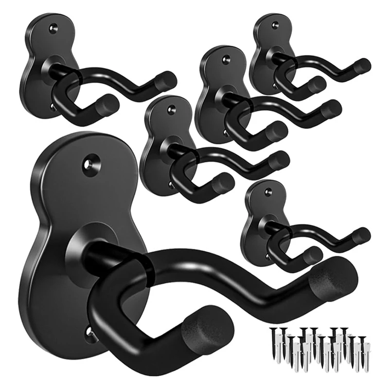 Top-Guitar Wall Mount Hanger, 6 Pack Guitar Hanger For Wall, Metal Guitar Holder Rack Stand For Basses, Electric Guitar