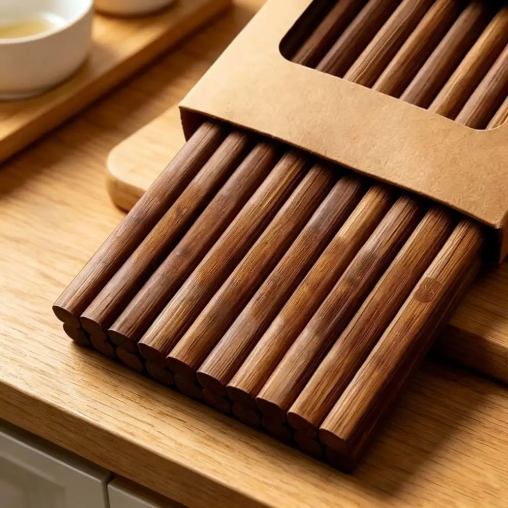 Natural Carbonized Bamboo Chopsticks Healthy Dining Utensils Mold Proof Reusable Kitchen Tableware Simple Design For Home Dinner
