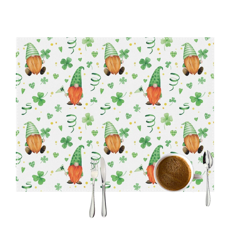 Happy St. Patrick’s Day print table mats Ireland Leprechauns placemat Gnome Gnomies cup coaster home decor dish non-slip pads