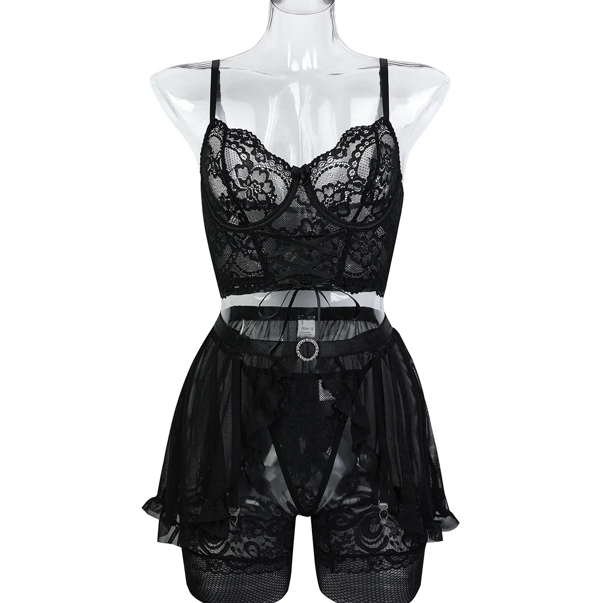 여성 레이스 섹시한 이국적인 세트 란제리 브래지어 세트를 통해 볼 우아한 숙녀 속옷 마이크로 비키니 끈 팬티 이국적인 의류