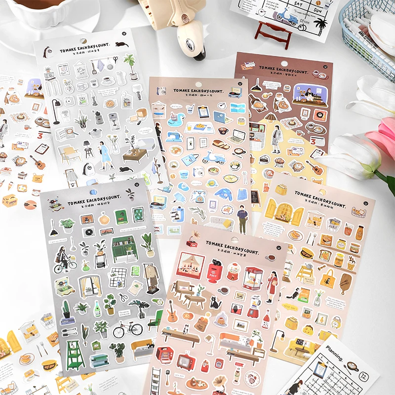 Aesthetic Daily Life Plants Sticker Sheet Scrapbooking Junk Journal Diary Photo Album Decoration Paper Stationery Supplies